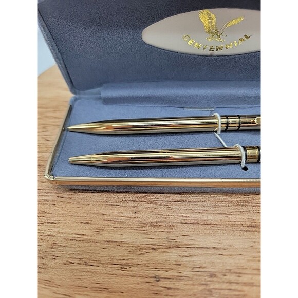 Centennial Pen Pencil Set Mechanical Ball Point Gold Tone Original Box Vintage - Picture 3 of 10